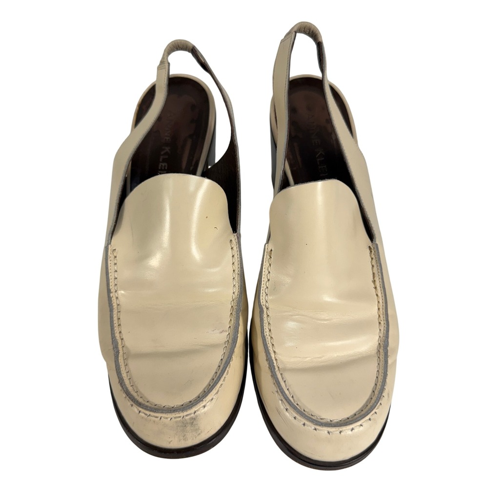 VTG 90s Anne Klein 8 Slingback Chunky Loafer Bratz Block Heel Leather Tan Italy - Picture 2 of 12